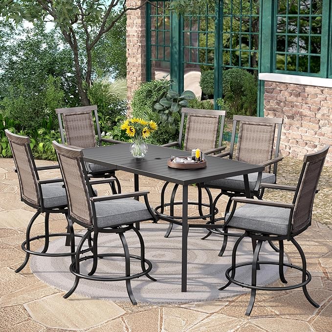 7 Piece Outdoor Bar Set, Counter Height Patio Bar Furniture with Swivel Bar Stools