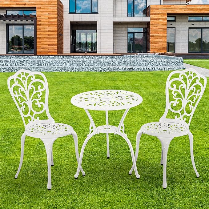 3 Piece Patio Bistro Set with Cushions, Outdoor Bistro Table and Chairs Set of 2