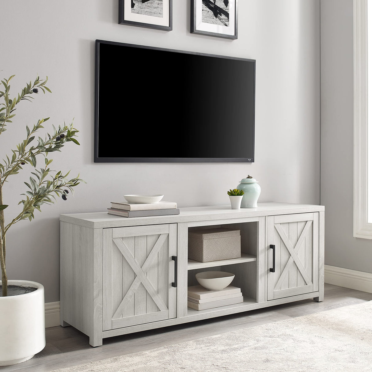 Gordon Low Profile TV Stand for 65+ inch TVs, Entertainment Center with Storage Shelves