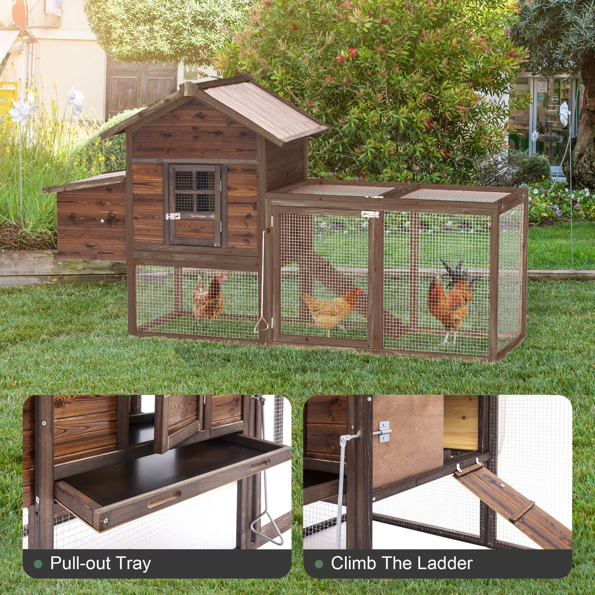 Chicken Coop, 80-in Outdoor Wooden Chicken Coops Poultry Hen House Cages