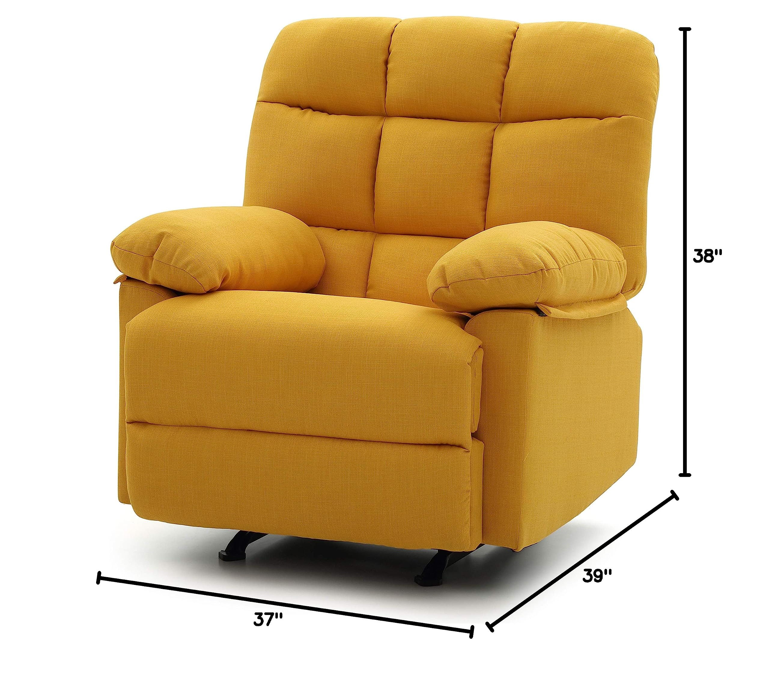 ComfyGlide Tufted Rocker Recliner Chair – Yellow Fabric with Padded Arms