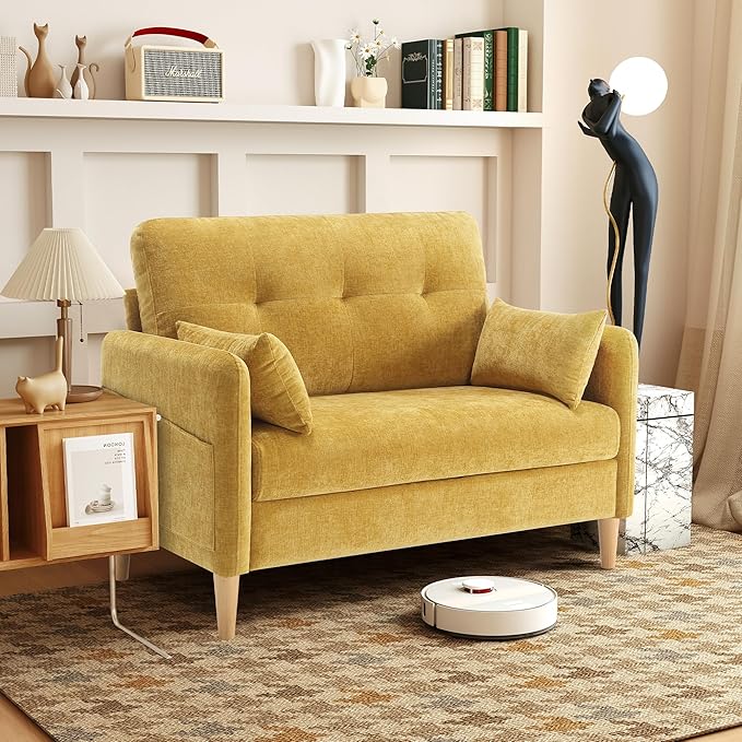 47" Small Sofa Couch for Bedroom,Soft Chenille LoveSeat,Tool Free Setup Sofas