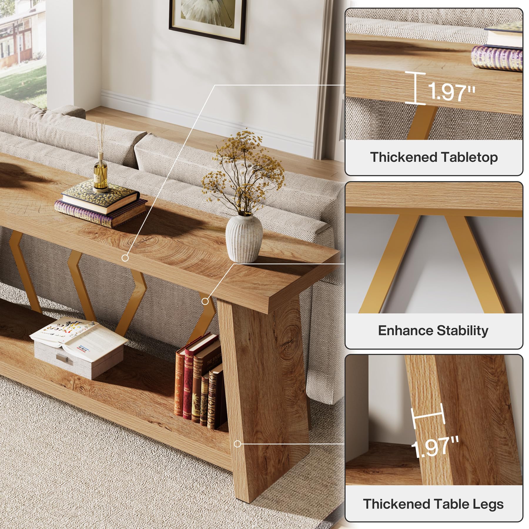 70.86-Inch Long Sofa Console Table with Storage