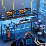 Gaming Desk with Power Outlet, 71.5 inch LED Computer Desk with Monitor Stand