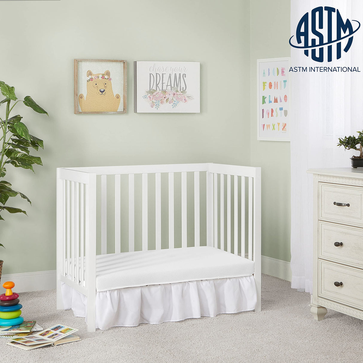 Edgewood 4-In-1 Convertible Mini Crib In White, JPMA Certified, Non-Toxic Finish,