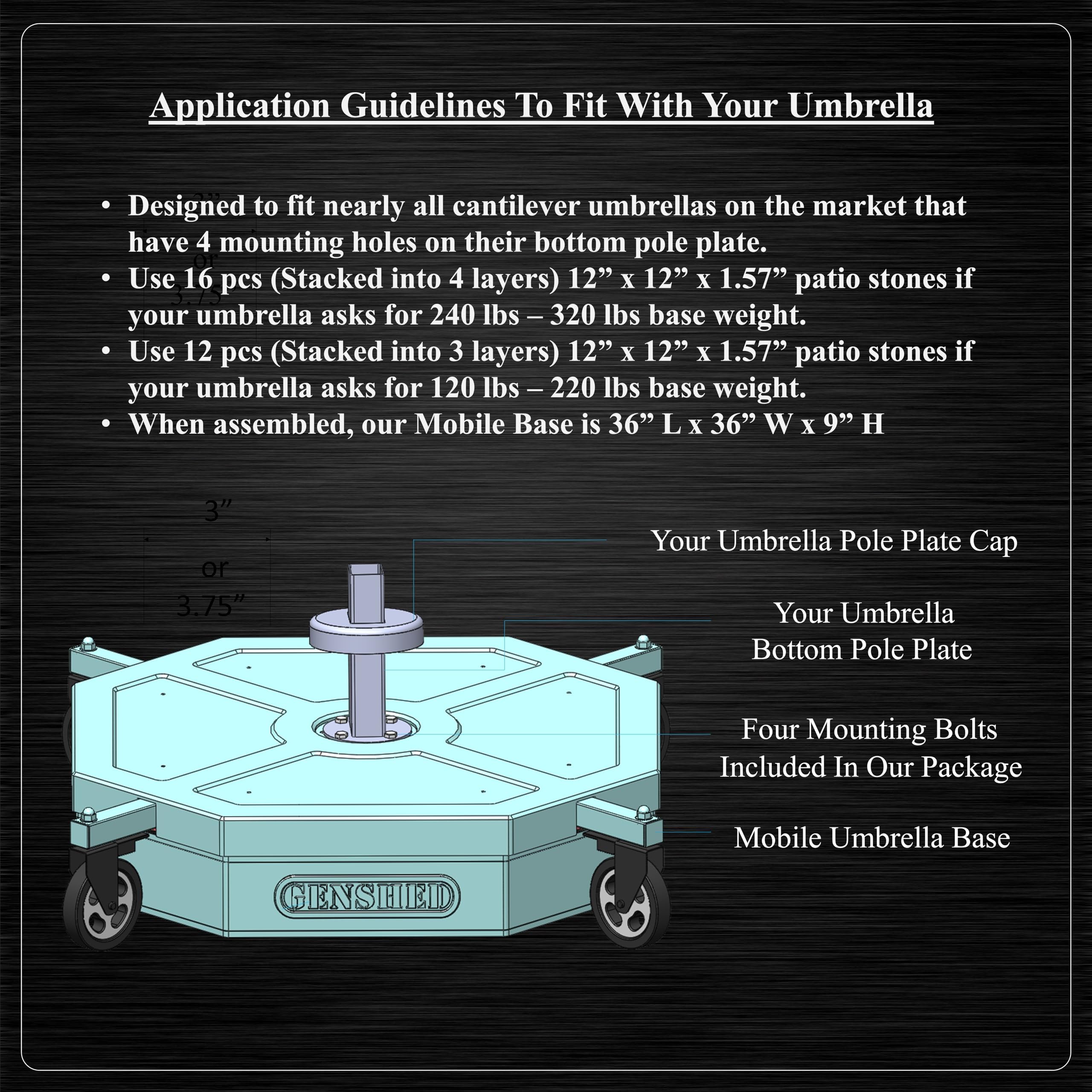 Multi-Function Mobile Cantilever Umbrella base - Including Large Mobile Umbrella Base
