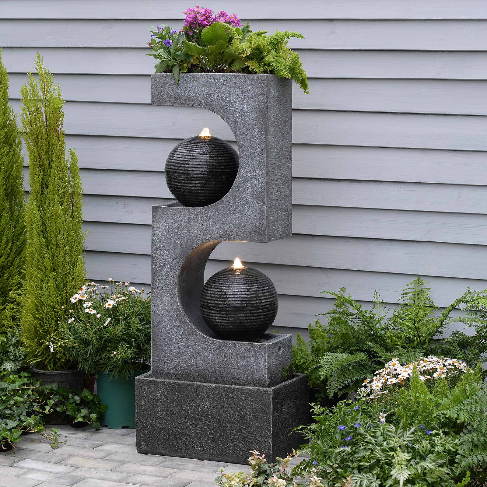 Water Fountain Outdoor Garden 46.05'' Tall Fountains with Lights