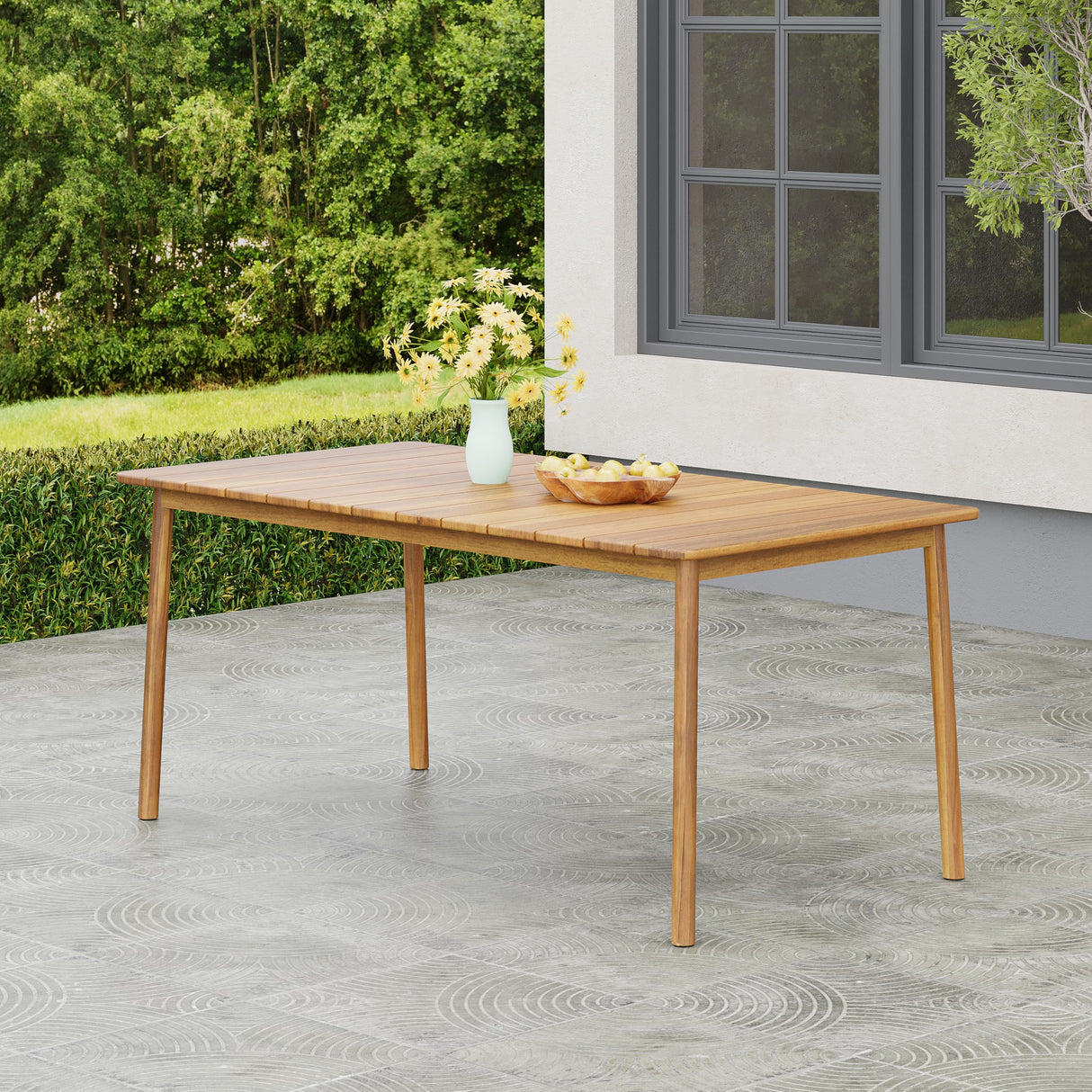 Kegy 67" Patio Acacia Wood Dining Table with Slatted Tabletop