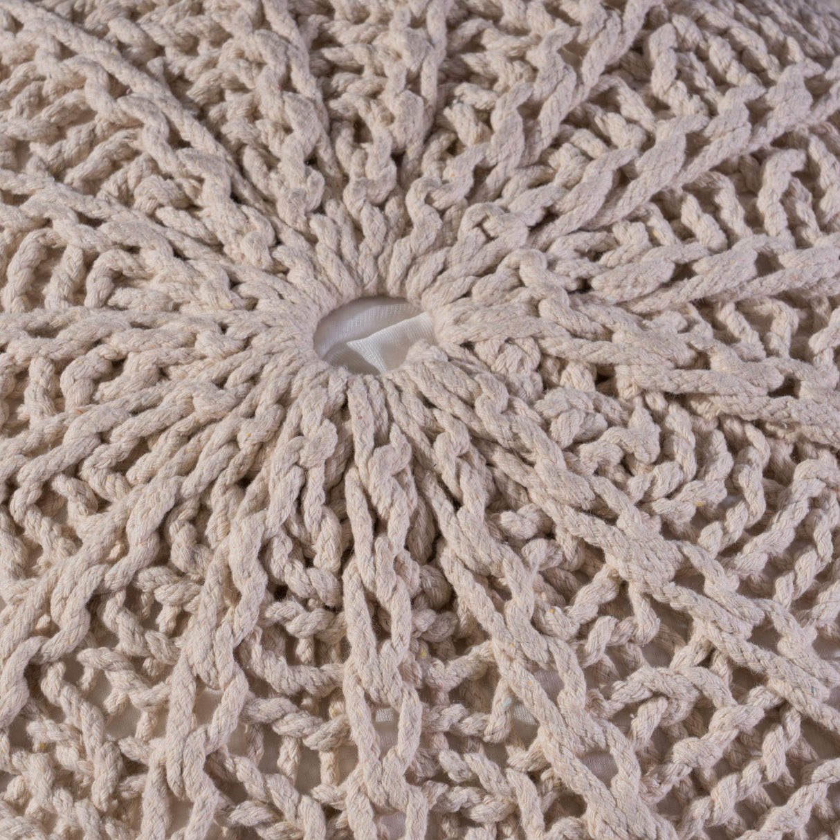 Agatha Knitted Cotton Pouf, Beige Small