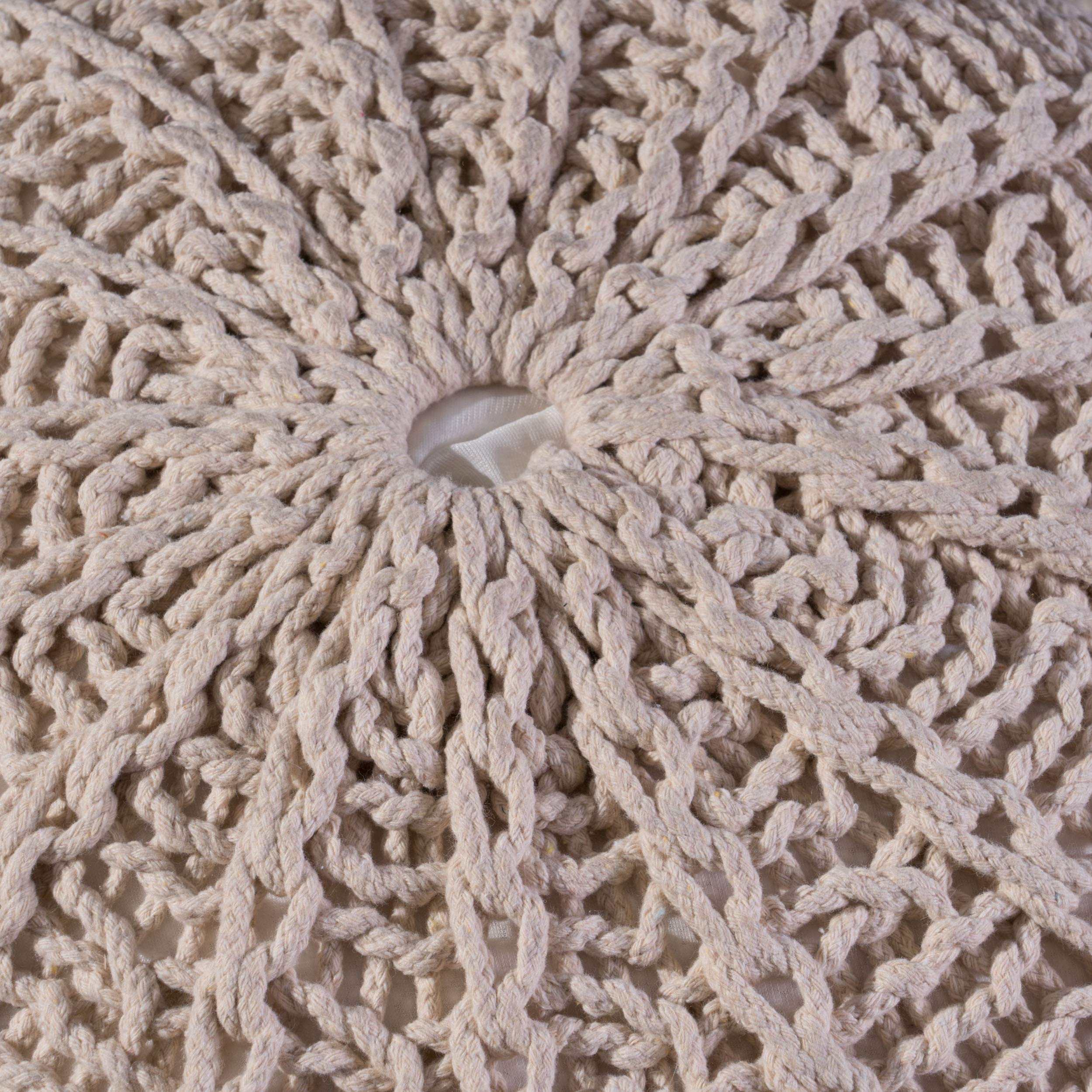 Agatha Knitted Cotton Pouf, Beige Small