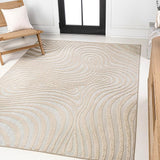 SCN103E-5 Maribo High-Low Abstract Groovy Striped Dark Blue/Cream 5 ft. x 8 ft