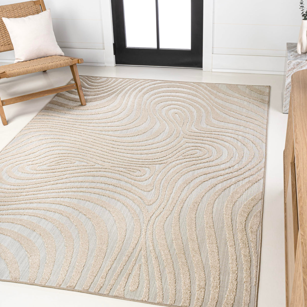 SCN103D-4 Maribo High-Low Abstract Groovy Striped Beige/Cream 4 ft. x 6 ft
