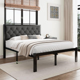 Queen Bed Frame, Metal Platform Bed Frame with Button Tufted Linen Upholstered Headboard,