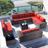 Outdoor Patio Furniture Set 6 Pieces Sectional Rattan Sofa Set Brown PE Rattan Wicker