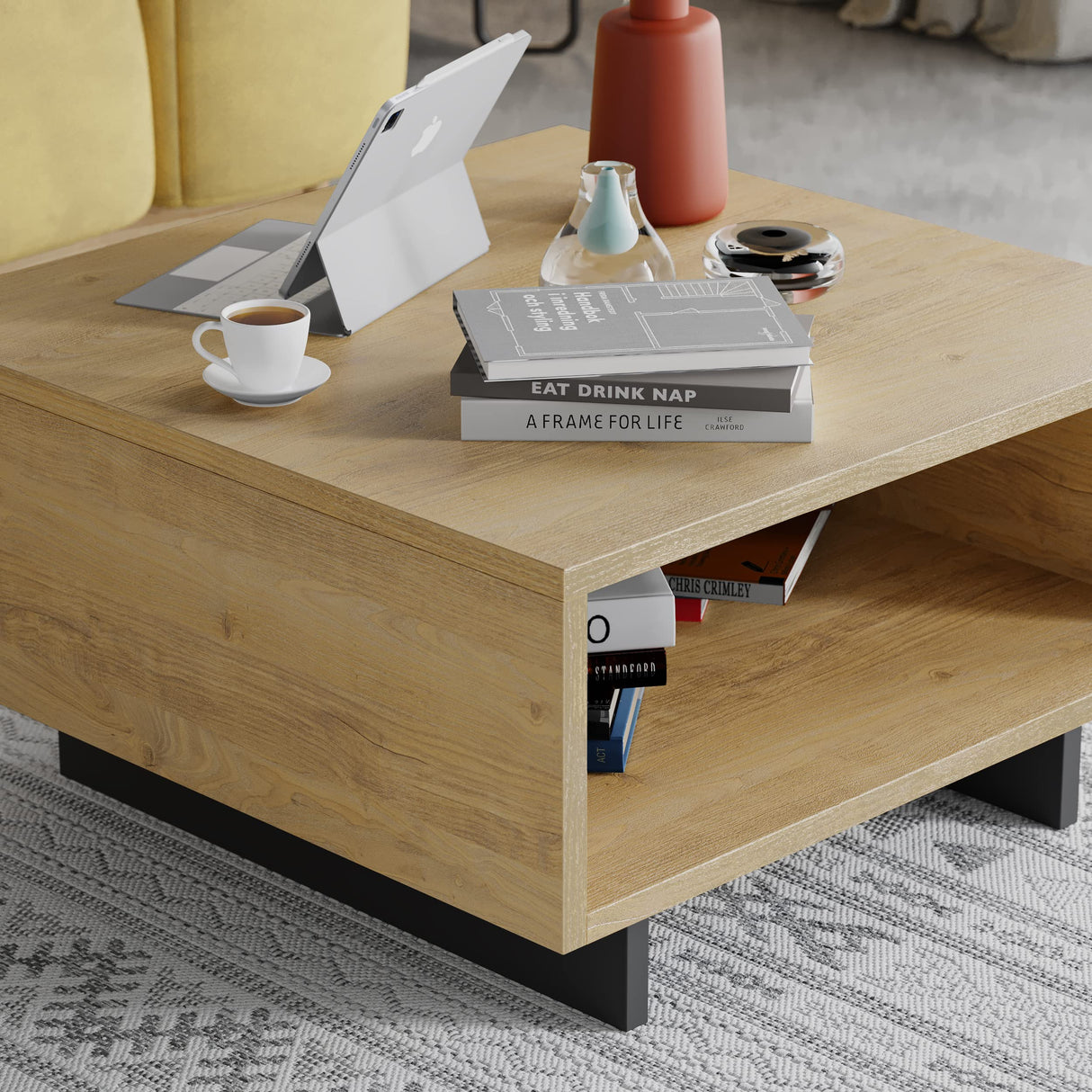 Hola 24 Inch Small Coffee Table with Storage Stylish | Modern Tables de Chevet