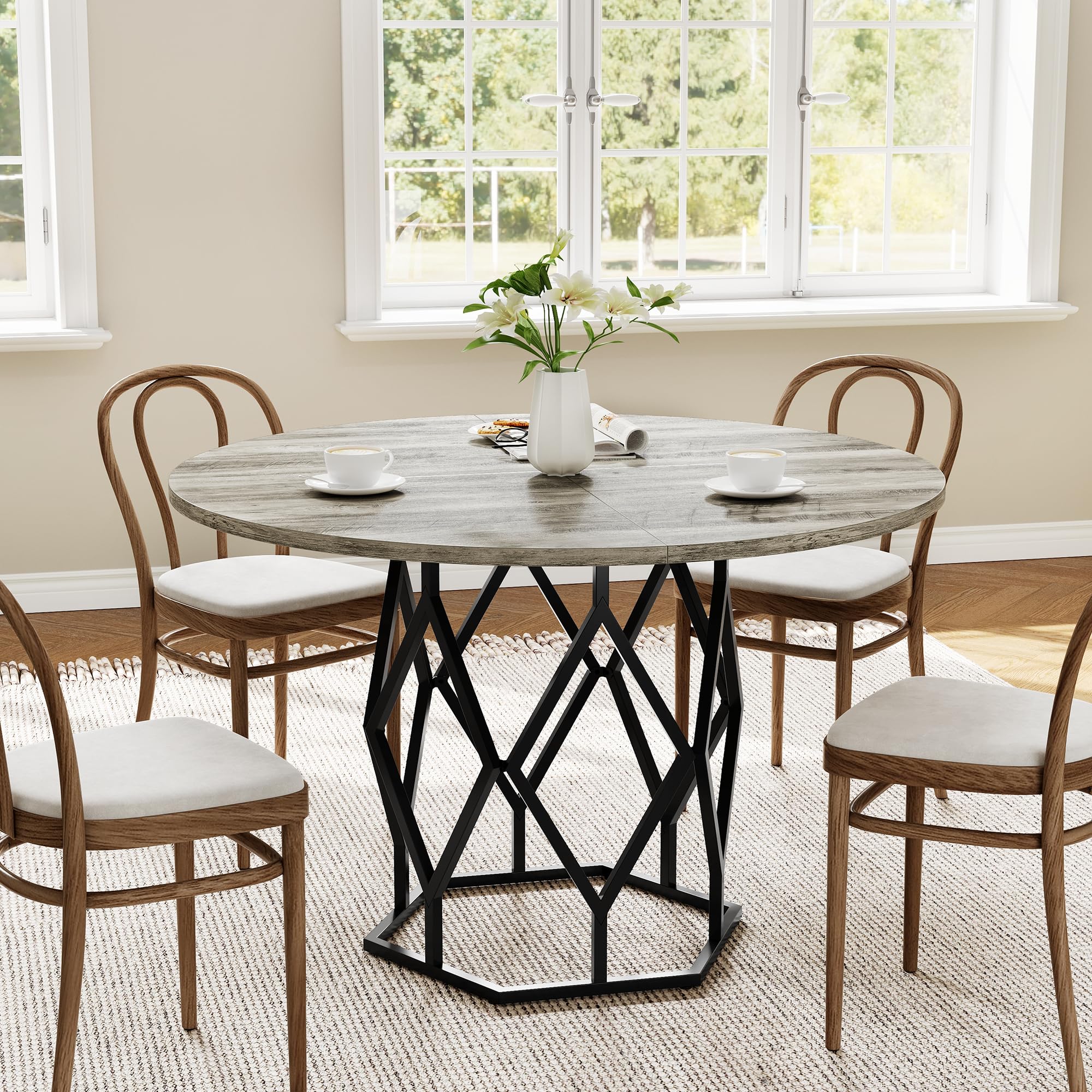 47-Inch Round Dining Table for 4-6 People