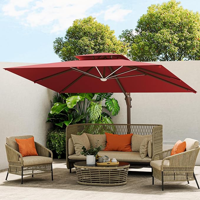 10 X 13 FT Cantilever Outdoor Patio Umbrella with Led Lights Large Heavy Duty 360
