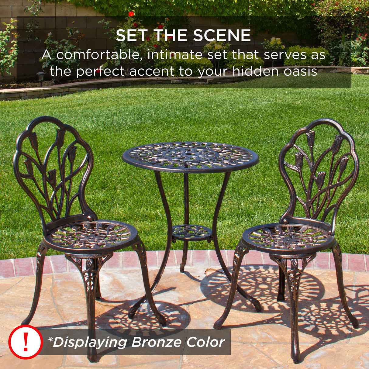 3-Piece Outdoor Rust-Resistant Cast Aluminum Patio Bistro Set