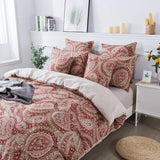 Paisley Duvet Cover Set Queen Red and Beige Reversible Paisley Floral Bedding 100%