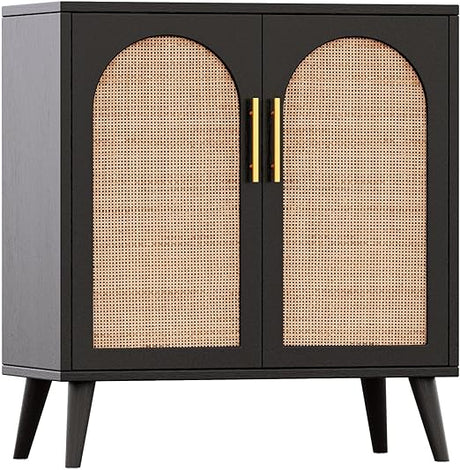 Rattan Storage Cabinet with Doors, Accent Bathroom Floor Cabinet, Modern Sideboard