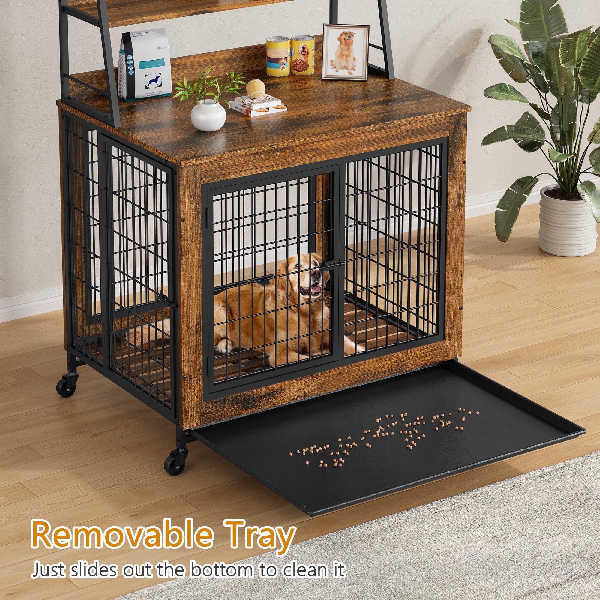 Large Dog Crate Furniture with Storage Shelves - 38" Wooden Pet Kennel End Table