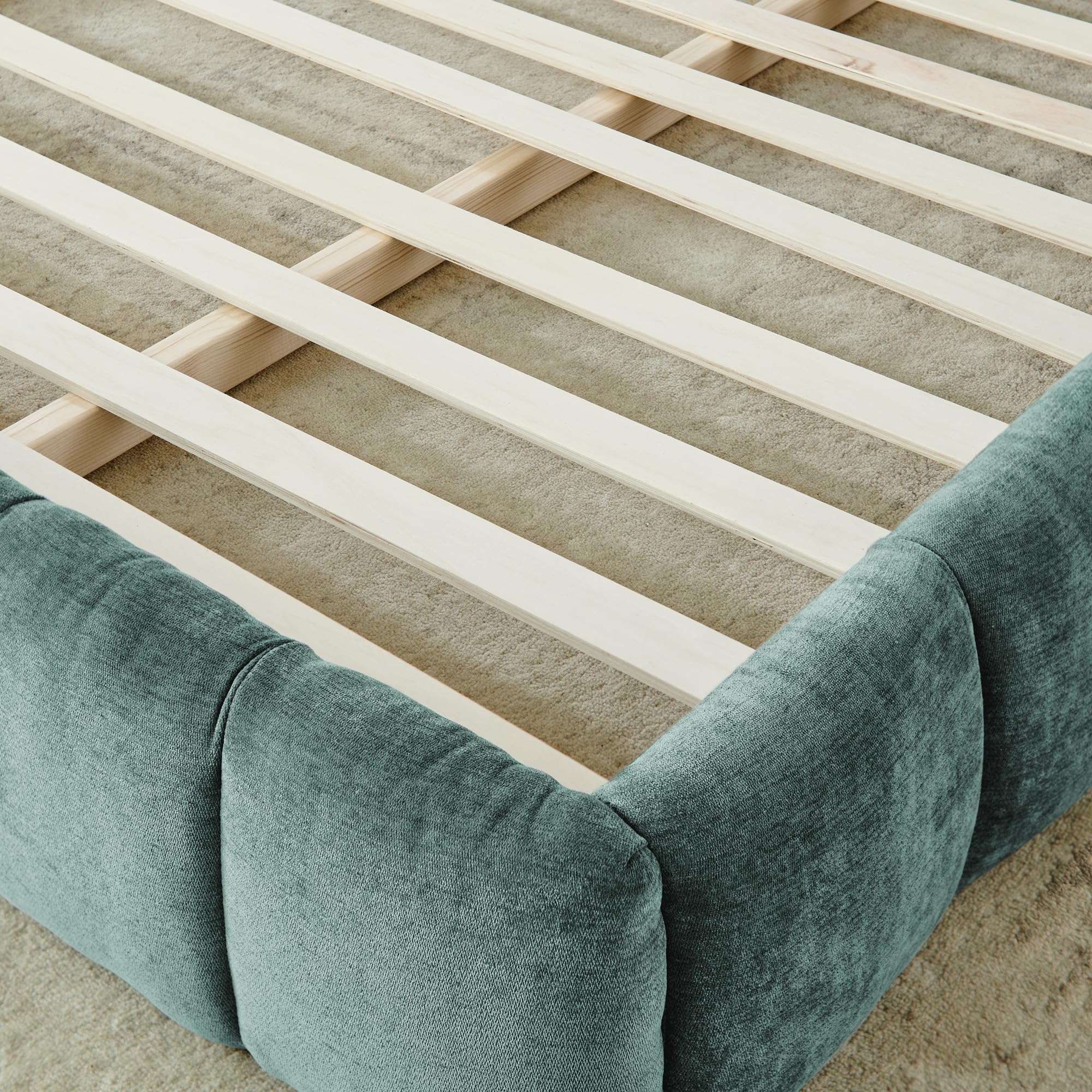 King Size Upholstered Platform Bed - Blue Green Chenille