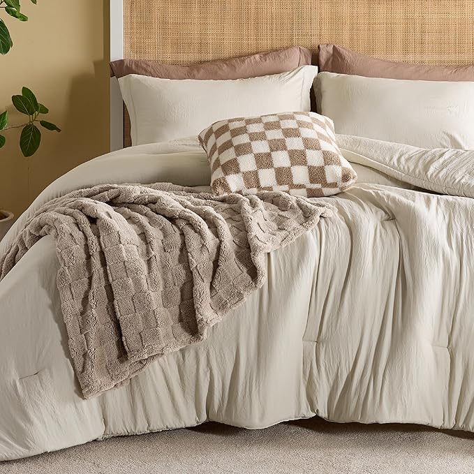 Comforter Queen Size 5 Pieces - Queen Size Comforter Set with Checkered Throw