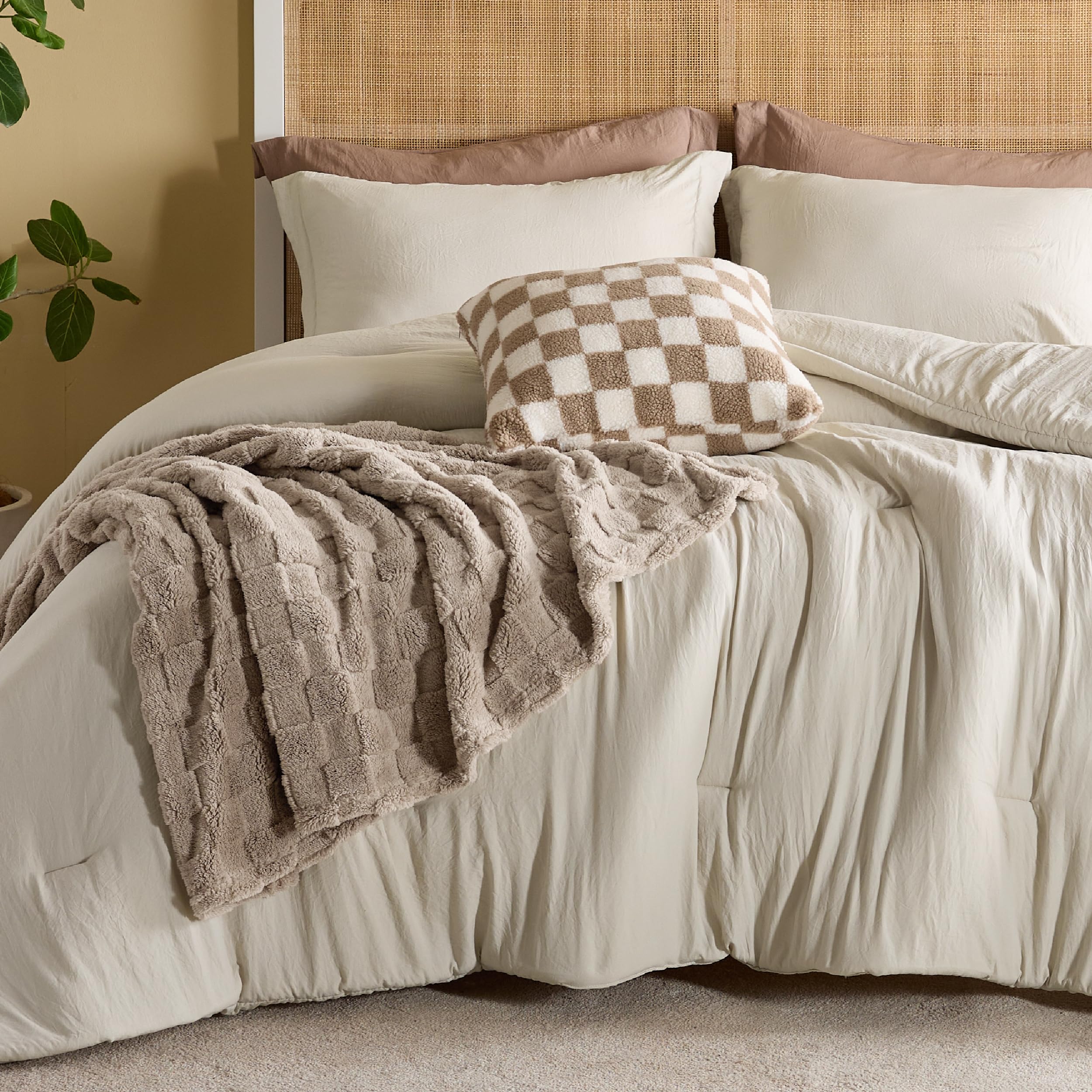 Comforter Queen Size 5 Pieces - Queen Size Comforter Set with Checkered Throw