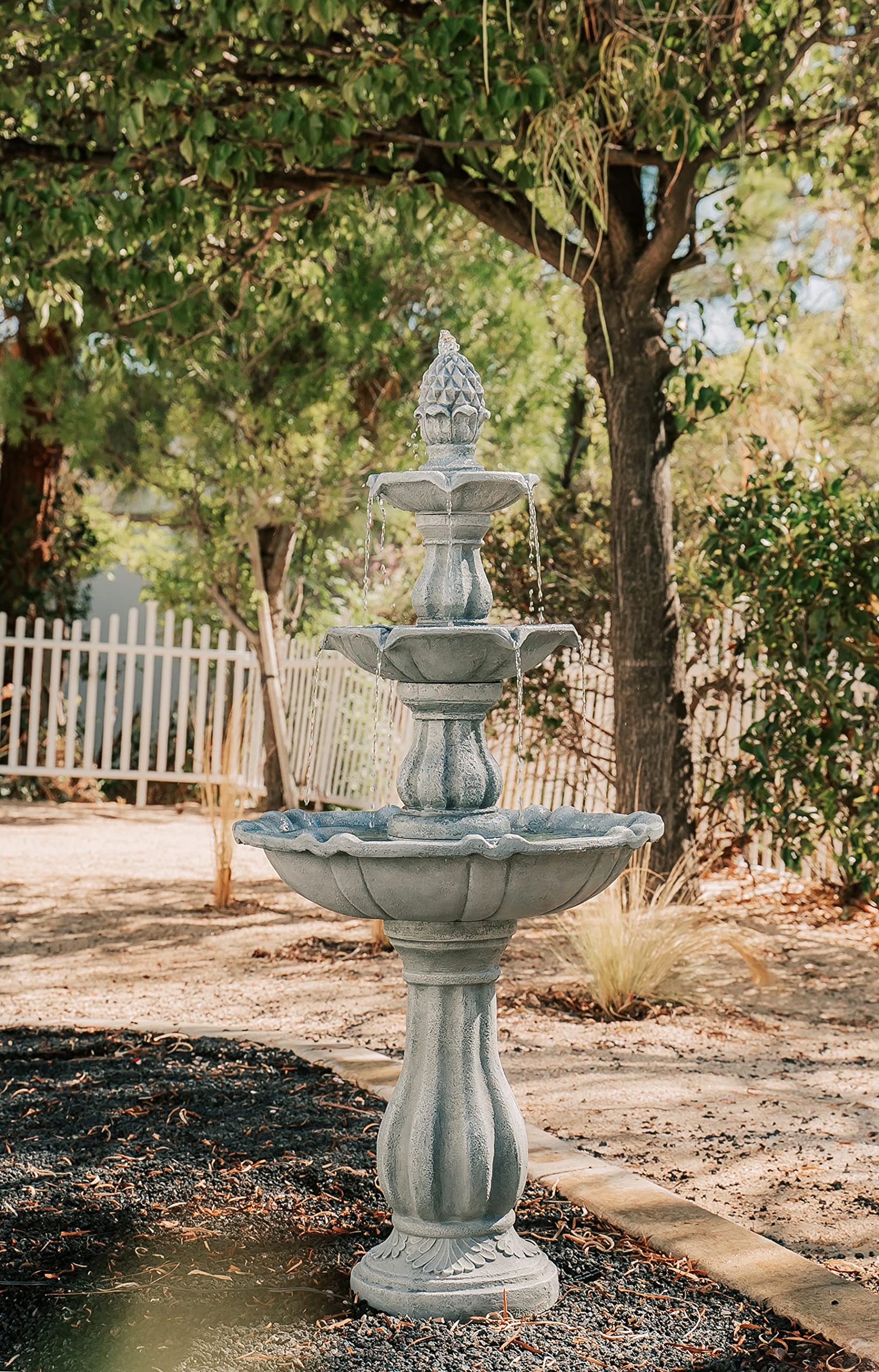 3-Tier Freestanding Waterfall Fountain w/Pump & Pineapple Top, 51 Inch Tall