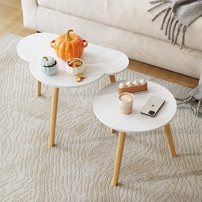 Bamboo Nesting Triangle End Table,Set of 2 Coffee Table Modern Minimalist Side