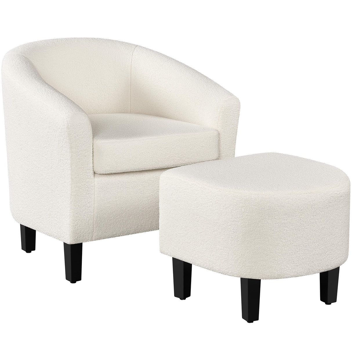 Accent Chair and Ottoman Set, Modern Fuzzy Sherpa Barrel Chair and Footrest, Comfy