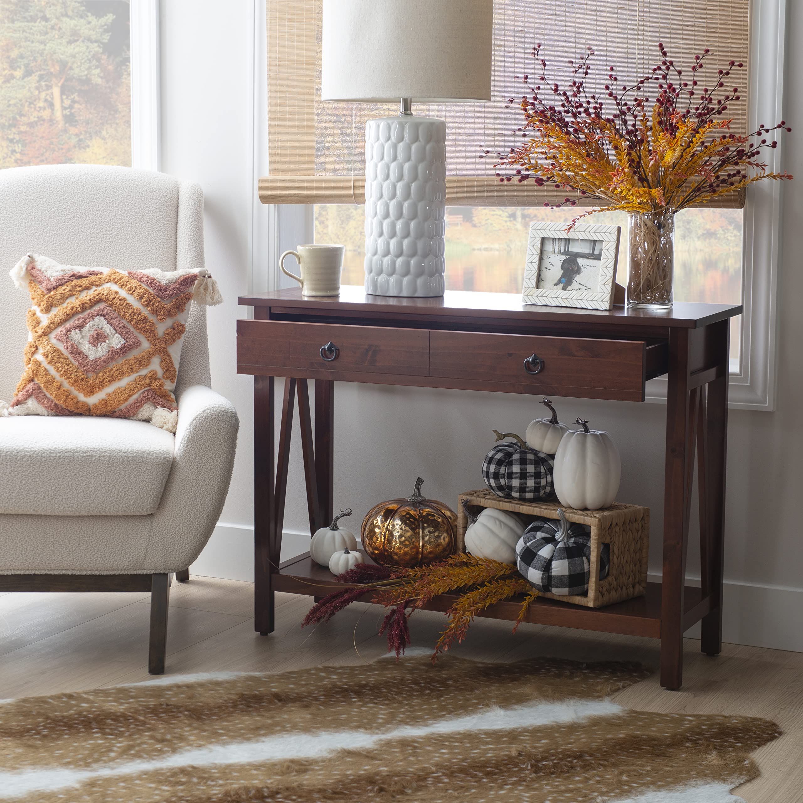 Home Dcor Console Table, 42.01"w x 13.98"d x 30.71"h, Antique Tobacco