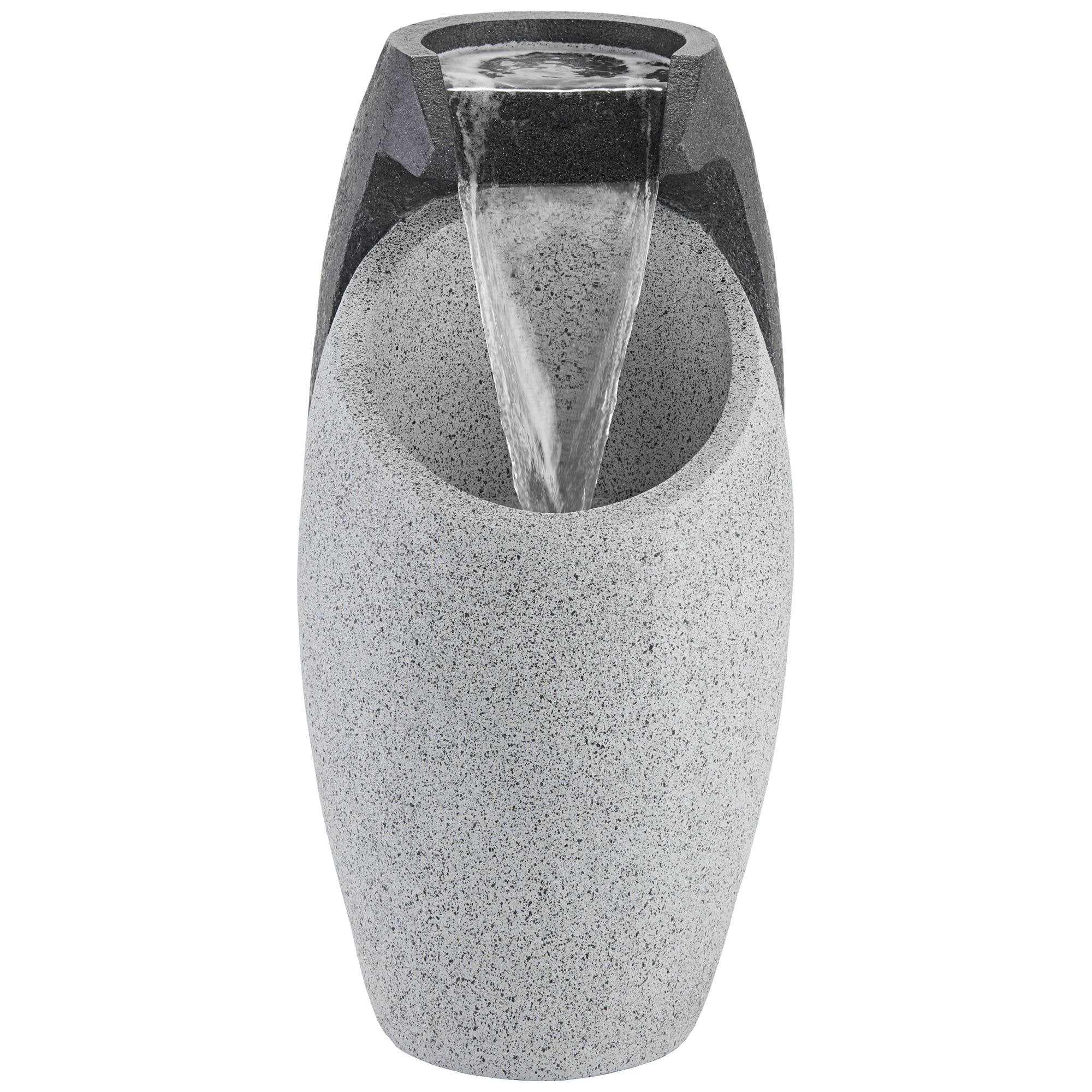 Waterfall Modern Outdoor Floor Water Fountain with LED Light Plug-in Gray Black