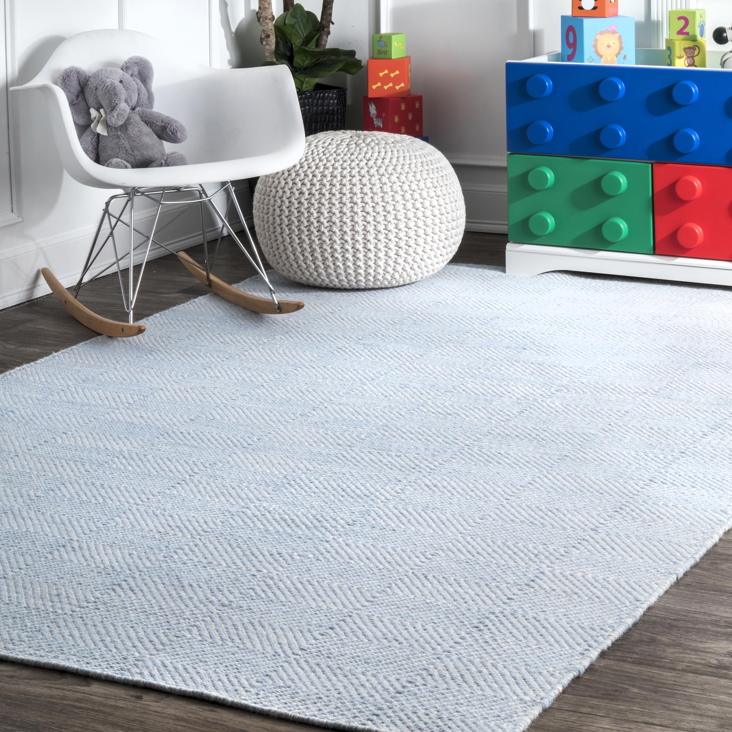 Ago Geometric 8x10 Wool Area Rug - Light Blue & Ivory