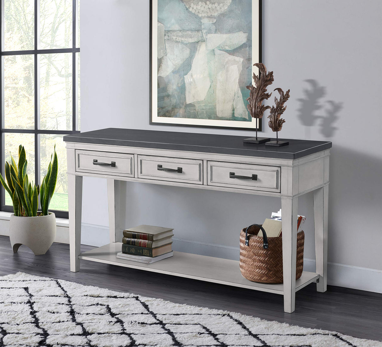 Del Mar Sofa Table, Antique White and Grey