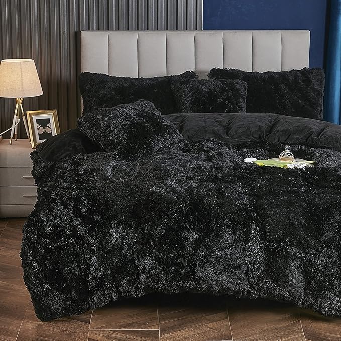 Plush Fluffy Duvet Cover King Size Luxury Ultra Soft Shaggy Duvet Cover Set Faux Fur