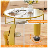 36" Round Coffee Table, Glass Coffee Table with Storage Shelf