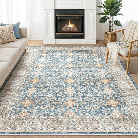 Area Rugs for Living Room: Vintage Boho Floral Print Rug, Ultra Thin Stain Resistant