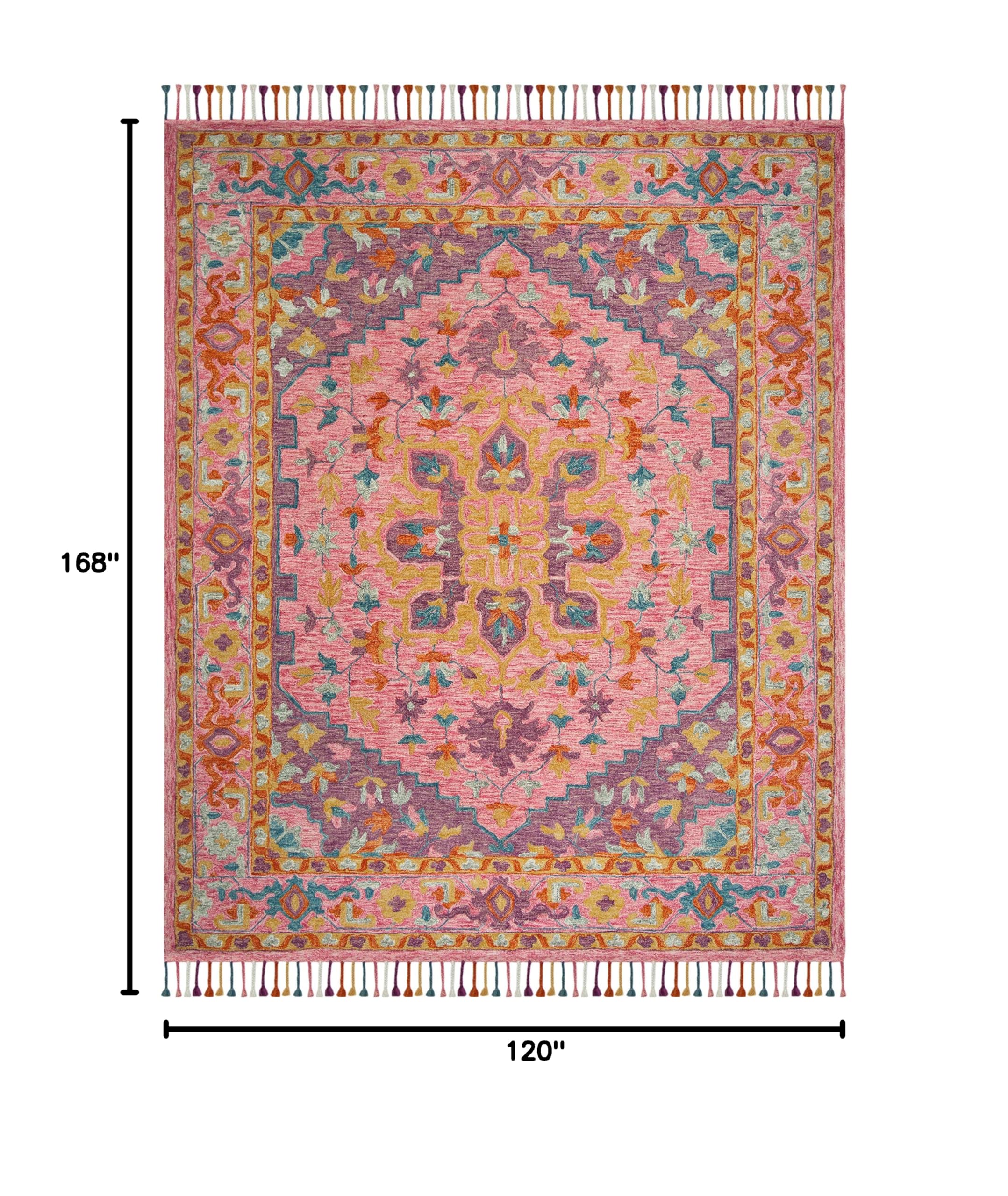 SAFAVIEH Aspen Collection Area Rug - 10' x 14', Pink & Violet, Handmade Boho Braided Tassel Wool, Ideal for High Traffic Areas in Living Room, Bedroom (APN226A)
