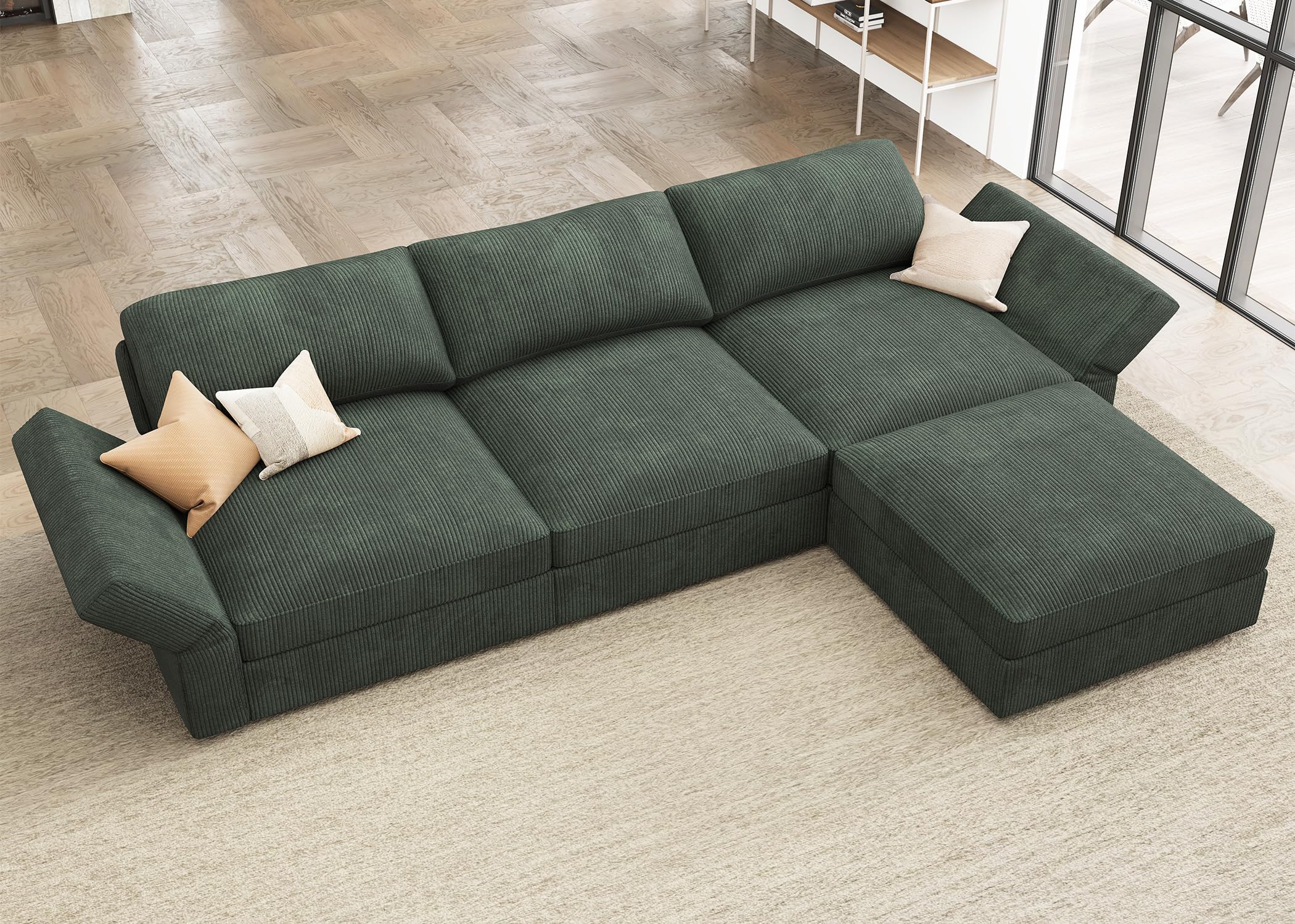 Modular Sectional Couch with Storage Corduroy Sectional Sofa