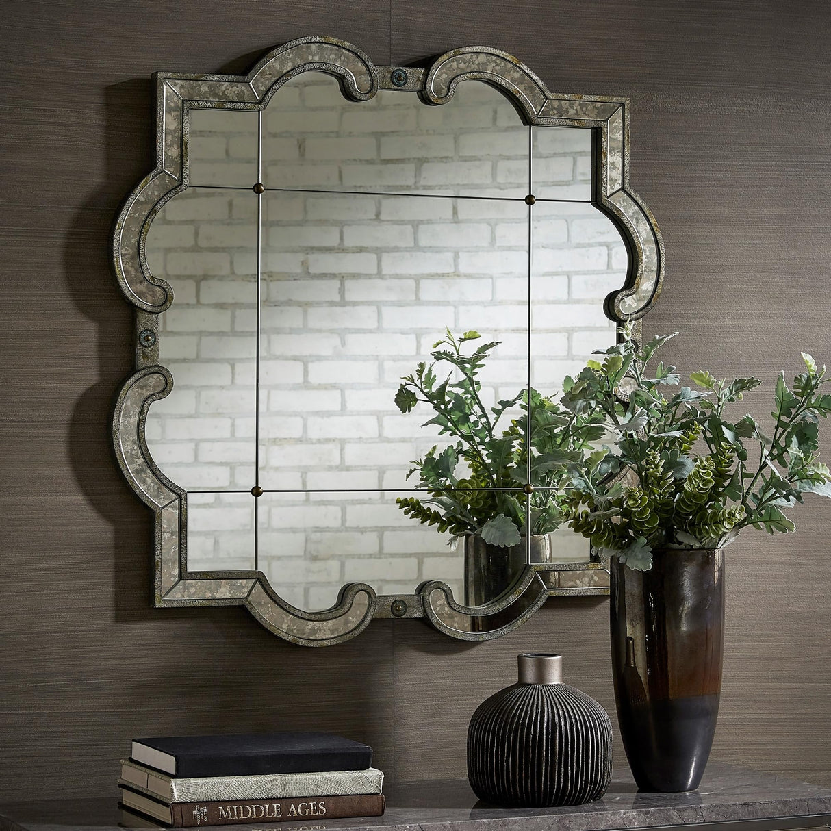 Fantina Antique Silver Paned Wall Mirror by Classic