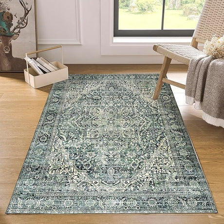 Modern Rugs for Living Room 5x7 Washable Low Pile Vintage Floral Moody Area Rug