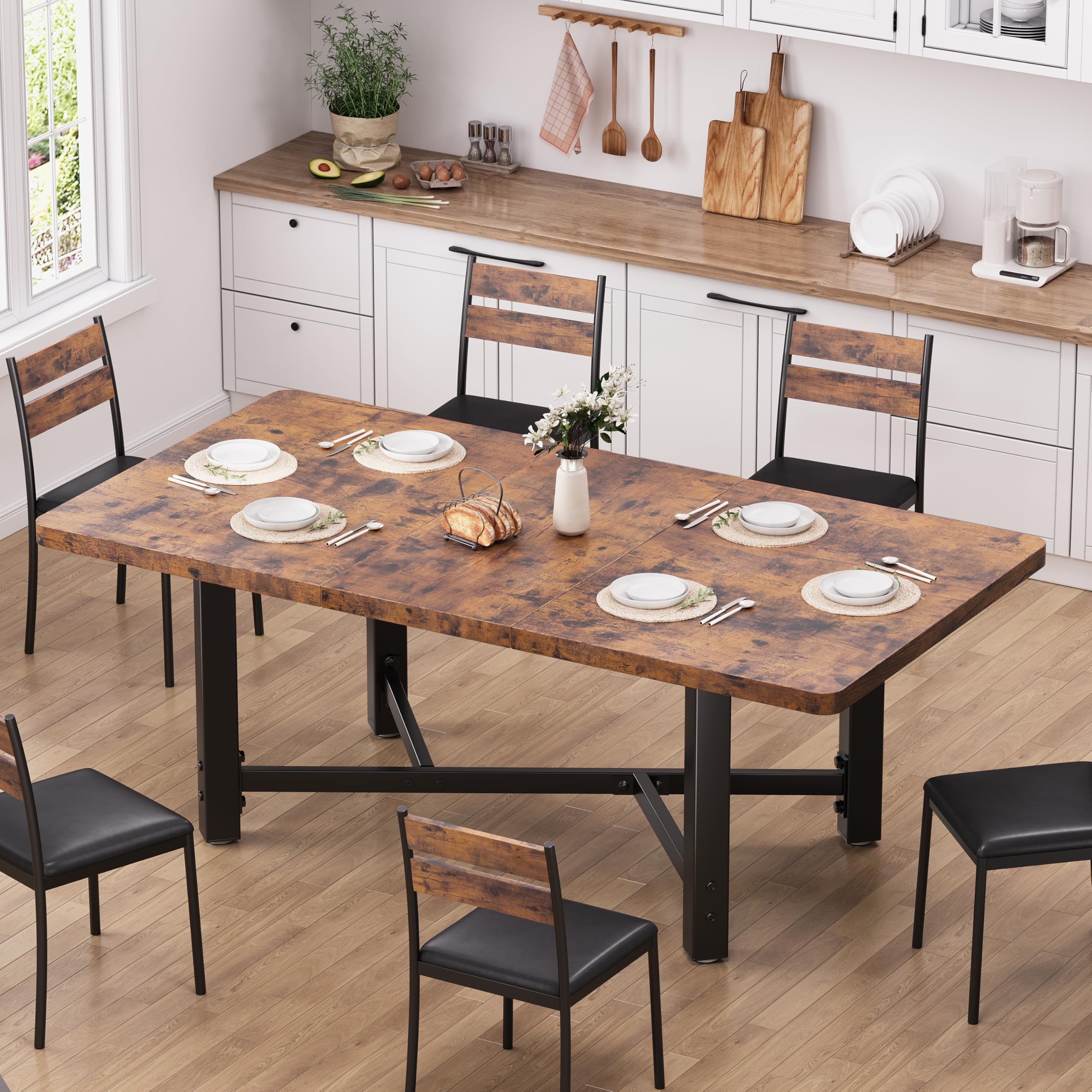 62" Extendable Dining Table for 4-6 People | Rustic Brown
