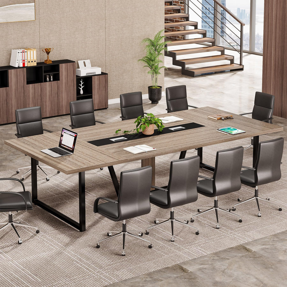 94.5-Inch Conference Table for 10 People, Industrial 8 FT Meeting Table with Two Grommets,