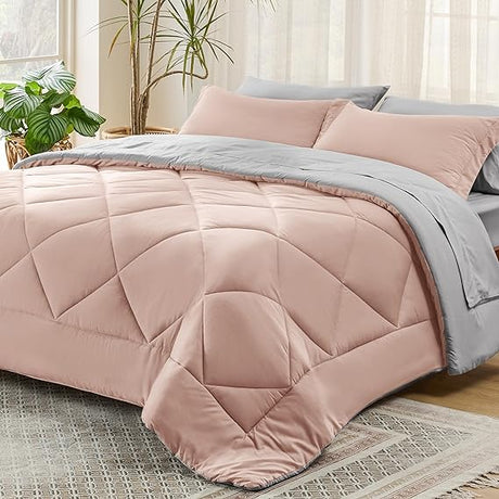 Queen Comforter Set - 7 Pieces Solid Grey Queen Bed in a Bag