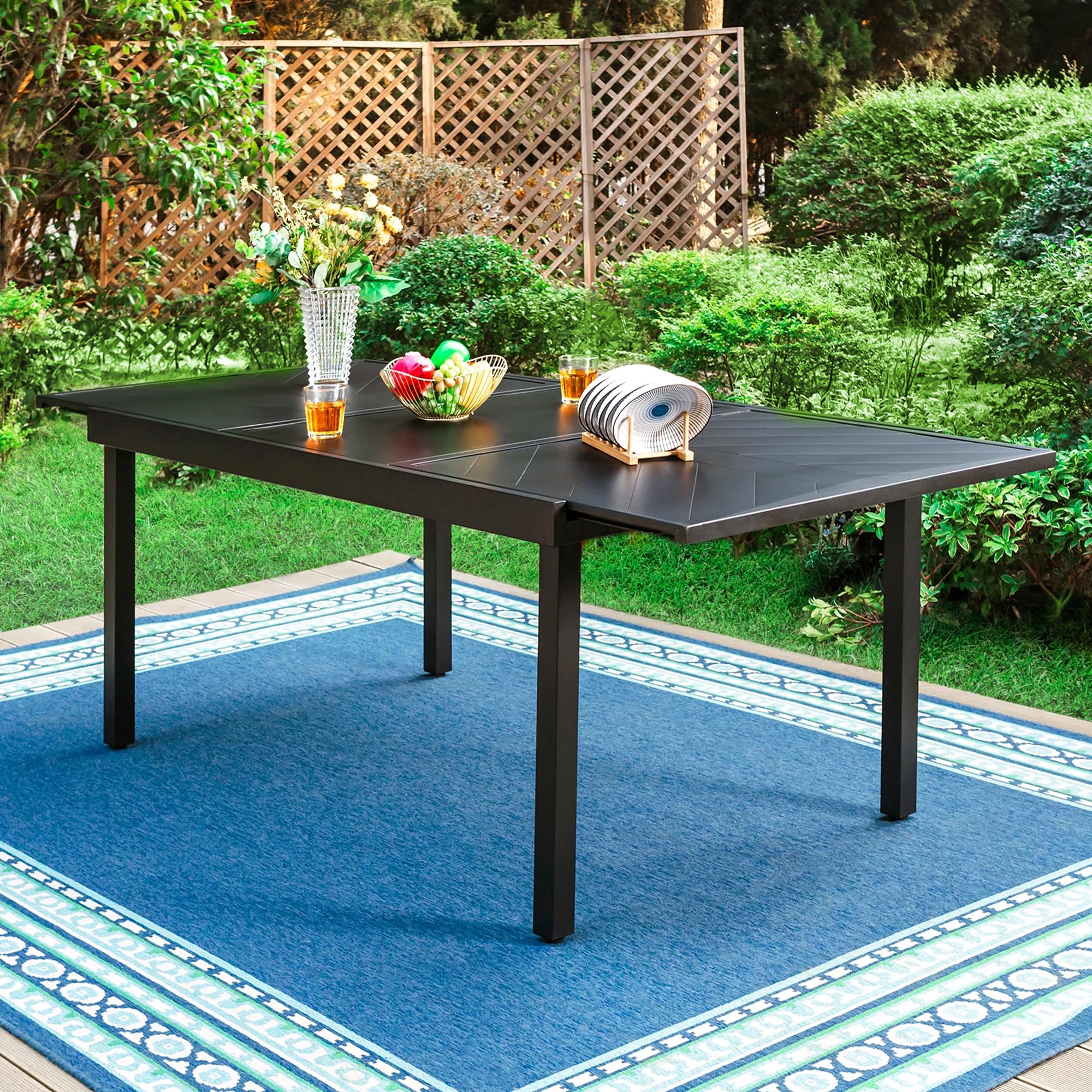 Outdoor Dining Table, Rectangle Extendable Dining Table for 6-8 Person