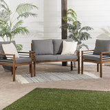 2 Person Outdoor Patio Modern Wood and Metal Loveseat with Washable Cushions
