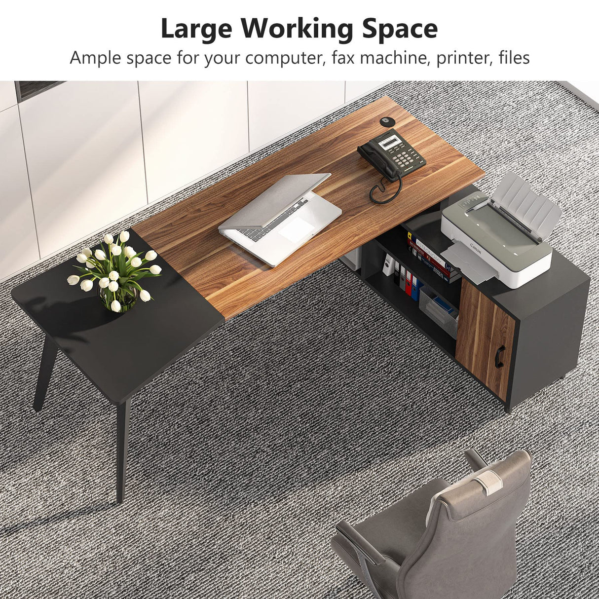 L-Shaped Computer Desk with File Cabinet, 78.74 Inch Large Executive Office Desk