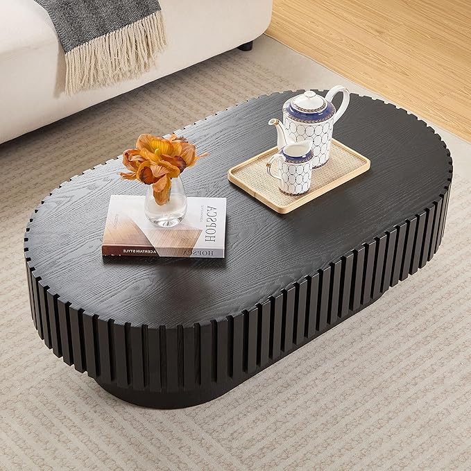 Black Round Coffee Table Modern Side Table End Table for Living Room, Wood Circle Drum Coffee Table Contemporary Living Room End Table Side Table, Matte Black (ø35.4'' x 13.7'')