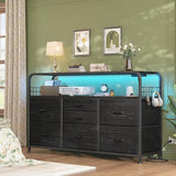 Dresser, Dresser for Bedroom with LED Lights & Charging Station, Bedroom Dresser